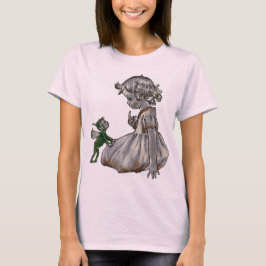 グリーン・フェアリーと少女のレディースTシャツ Tシャツ