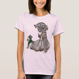 グリーン・フェアリーと少女のレディースTシャツ Tシャツ