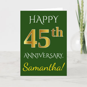 グリーン、フェイクゴールド 45周年結婚記念日 + 名前 カード