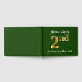 グリーン、フェイク金ゴールド2回目の誕生日パーティー+名前をカスタムする ゲストブック (全面)