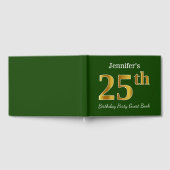 グリーン、フェイク金ゴールド25th誕生日パーティー+名前をカスタムする ゲストブック (全面)