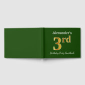 グリーン、フェイク金ゴールド3回目の誕生日パーティー+名前をカスタムする ゲストブック (全面)