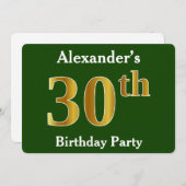 グリーン、フェイク金ゴールド30th誕生日パーティー+名前をカスタムする 招待状 (正面/裏面)