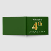グリーン、フェイク金ゴールド4th誕生日パーティー+名前をカスタムする ゲストブック (全面)