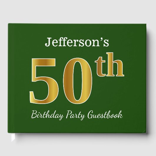 グリーン、フェイク金ゴールド50th誕生日パーティー+名前をカスタムする ゲストブック (正面)