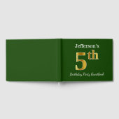 グリーン、フェイク金ゴールド5th誕生日パーティー+名前をカスタムする ゲストブック (全面)