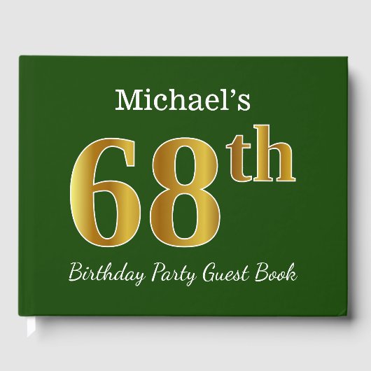グリーン、フェイク金ゴールド68th誕生日パーティー+名前をカスタムする ゲストブック (正面)