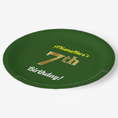 グリーン、フェイク金ゴールド7番目の誕生日+名前をカスタムする ペーパープレート (アングル)