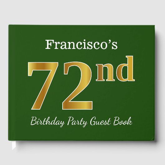 グリーン、フェイク金ゴールド72nd誕生日パーティー+名前をカスタムする ゲストブック (正面)