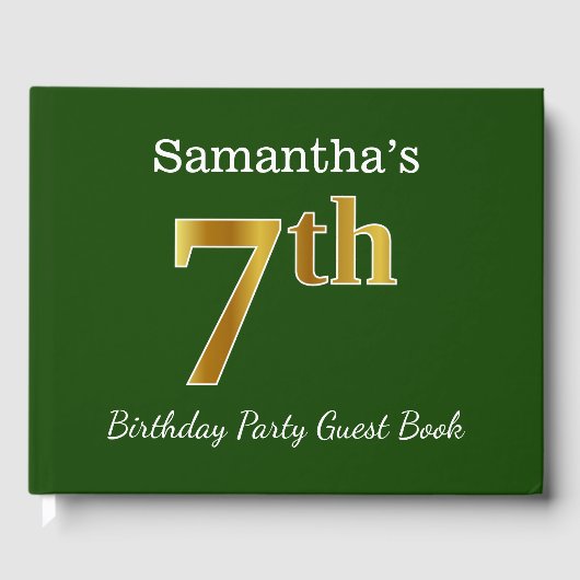 グリーン、フェイク金ゴールド7th誕生日パーティー+名前をカスタムする ゲストブック (正面)
