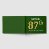 グリーン、フェイク金ゴールド87th誕生日パーティー+名前をカスタムする ゲストブック (全面)