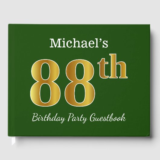 グリーン、フェイク金ゴールド88th誕生日パーティー+名前をカスタムする ゲストブック (正面)