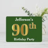グリーン、フェイク金ゴールド90th誕生日パーティー+名前をカスタムする 招待状 (スタンド正面)