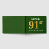 グリーン、フェイク金ゴールド91st誕生日パーティー+名前をカスタムする ゲストブック (全面)