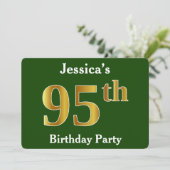 グリーン、フェイク金ゴールド95th誕生日パーティー+名前をカスタムする 招待状 (スタンド正面)