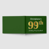 グリーン、フェイク金ゴールド99th誕生日パーティー+名前をカスタムする ゲストブック (全面)