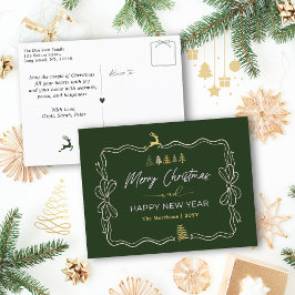 グリーン:フェスティバルボウ&ツリードールズホリデーポストカード シーズンポストカード