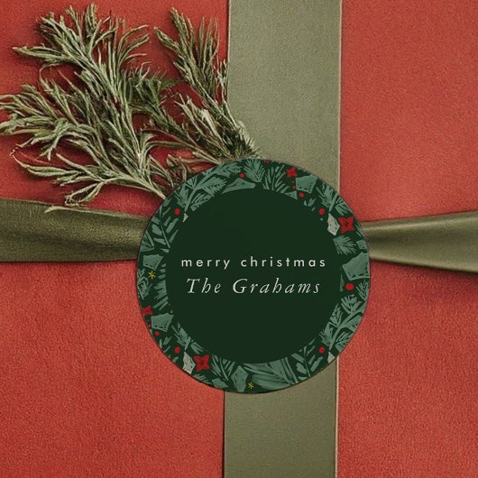 グリーン フェスティブ ボタニカル ホリデー ラウンドシール