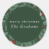 グリーン フェスティブ ボタニカル ホリデー ラウンドシール (正面)