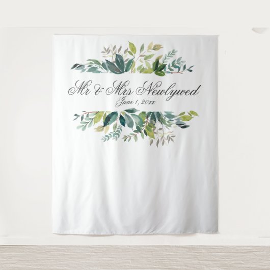 グリーン フォリアージ フレーム 結婚式 フォト ブック背景 タペストリー (正面)