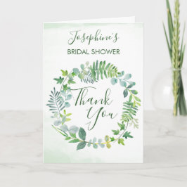 グリーン フォリアージ リース 水彩色 ブライダル シャワー サンキューカード