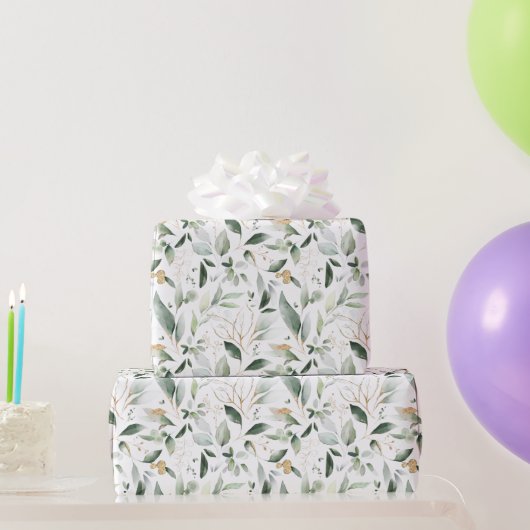 グリーン フォリア ゴールド リーフ ラッピング ペーパー (パーティーギフト)