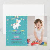 グリーン フライ ユニコーン 誕生日 招待状 写真付き (正面/裏面)