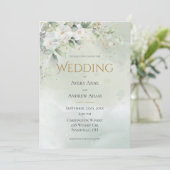 グリーン フラワーズ ウォーターカラー ゴールド 結婚式招待状 招待状 (スタンド正面)