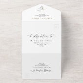 グリーン フラワー ウォーターカラー ウェディング オールインワン招待状 (外側)