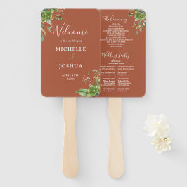 グリーン フラワー エレガント テラコッタ ウェディング プログラム ハンドファン