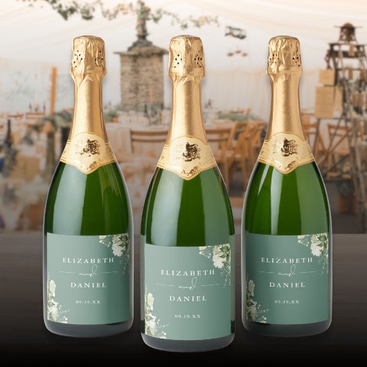 グリーン フラワー エレガント ユーカリ グリーン ウェディング スパークリングワインラベル