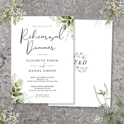グリーン フラワー エレガント リハーサル ディナー 招待状