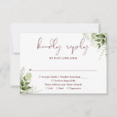 グリーン フラワー エレガント ローズウッド ピンク ウェディング 出欠カード (正面)