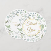 グリーン フラワー ゴールド スクリプト サンクス カード (正面/裏面)