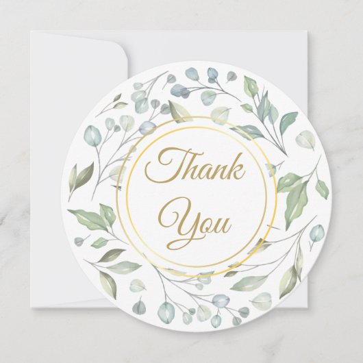 グリーン フラワー ゴールド スクリプト サンクス カード (正面)