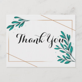 グリーン フラワー ゴールド フォイル リーフ サンキュー ポストカード
