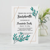 グリーン フラワー ゴールド フォイル リーフ バチェラー 招待状 (スタンド正面)