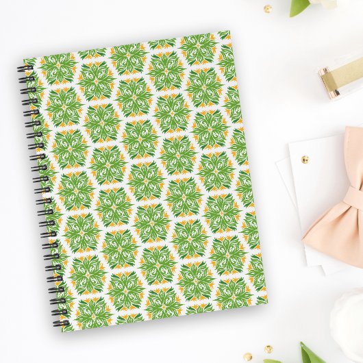 グリーン+フラワー、花柄、フラワーパターン ノートブック