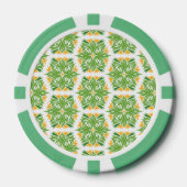 グリーン フラワー、花柄、フラワーパターン ポーカーチップ (正面)