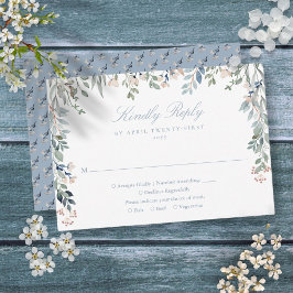 グリーン+フラワー+野の花のダスティブルーの結婚式 出欠カード