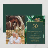 グリーン フローラル ザン アンド ナウ 50周年記念 2枚の写真 招待状 (正面/裏面)