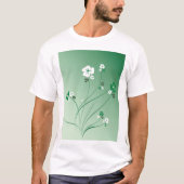グリーン フローラル スワールと白い花 Tシャツ (正面)