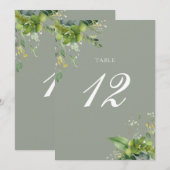 グリーン フローラル セージ グリーン テーブル ナンバー サンキューカード (正面/裏面)