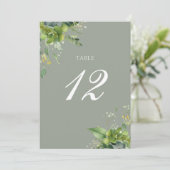 グリーン フローラル セージ グリーン テーブル ナンバー サンキューカード (スタンド正面)