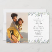 グリーン+フローラル+セージ+ライラックの2枚の写真の結婚式 招待状 (正面)