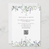 グリーン フローラル セージ ライラック QR コード ウェディング 招待状 (裏面)