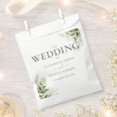 グリーン フローラル タイポグラフィ ウェディング フェイバーバッグ (クリップ留めされた状態)