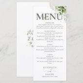 グリーン フローラル タイポグラフィ モノグラム ウェディング メニュー (正面/裏面)