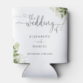 グリーン フローラル ハート スクリプト ウェディング 缶クーラー (裏面)