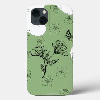 グリーン フローラル & バタフライ フォンケース iPhone 13ケース